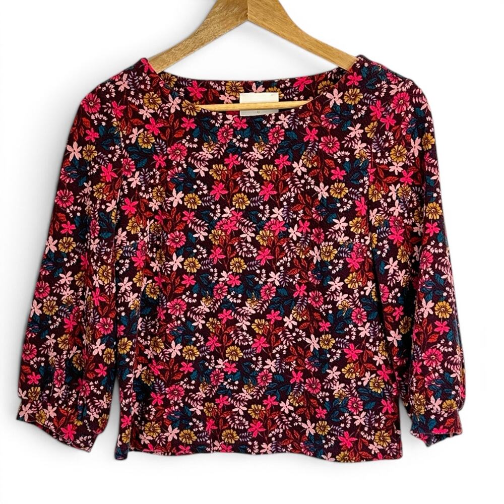 Maeve Anthropologie Floral Puff Sleeve Textured Blouse XS